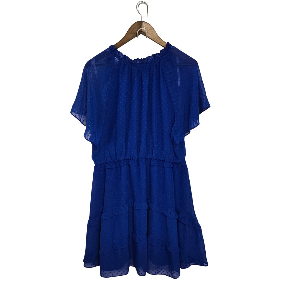 Nanette Lepore Royal Blue Clip Dot Ruffle Tiered Mini Dress Size 14 - Picture 2 of 7